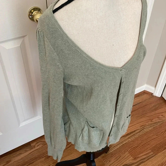 BCBGMAXAZRIA Leaf Green Button Front Long Sleeve Cardigan Sweater NWT XL Cotton - Picture 2 of 9